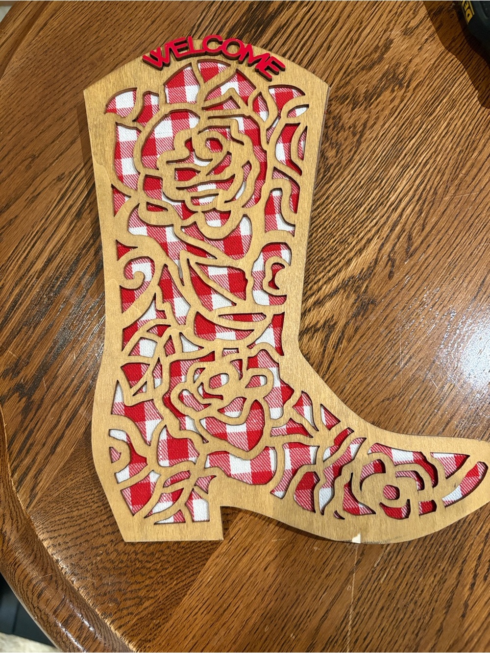 The Pioneer Woman Red and White Check Boot Wall Accent